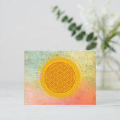 Blume des Lebens - gelb sonnig Postkarte (Stehend Vorderseite)