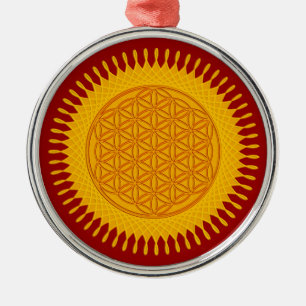 Blume des Lebens - gelb sonnig Silbernes Ornament
