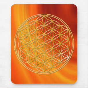 Blume des Lebens / gold big waves fire red BG Mousepad