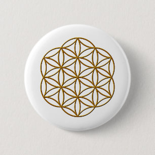 Blume des Lebens Gold Button