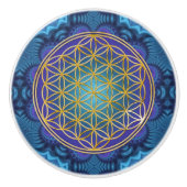 Blume des Lebens - Gold - Fraktal 1 Keramikknauf (Vorderseite)