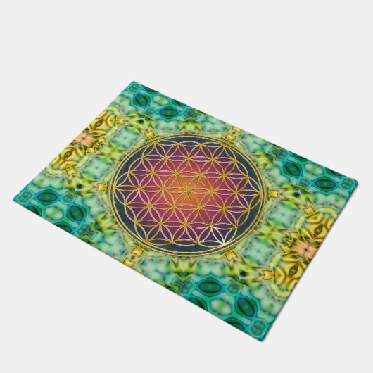 Blume des Lebens - Gold - Fraktal 2 Fußmatte (Schrägansicht)