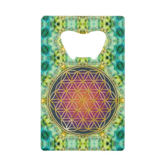 Blume des Lebens - Gold - Fraktal 2 Geldbeutel Flaschenöffner (Vorderseite)