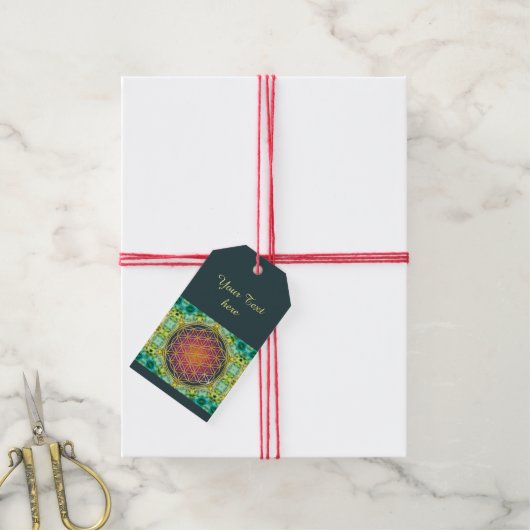 Blume des Lebens - Gold - Fraktal 2 Geschenkanhänger (Mit Garn)