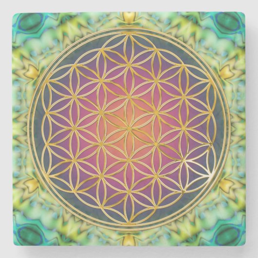 Blume des Lebens - Gold - Fraktal 2 Steinuntersetzer (Vorderseite)