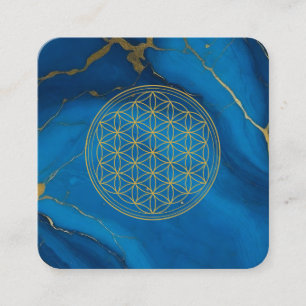Blume des Lebens Gold Glitzer blauer Marmor Quadratische Visitenkarte