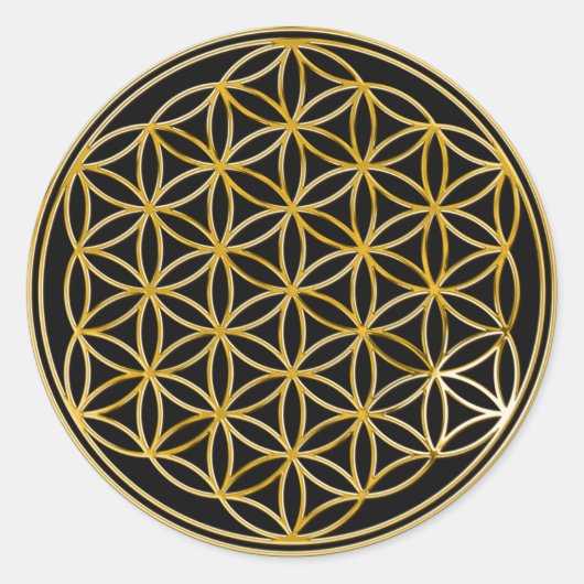 Blume des Lebens | Gold, klein | schwarz Runder Aufkleber (Vorderseite)