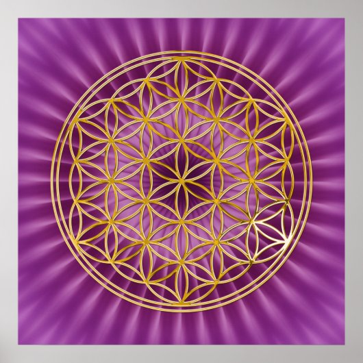 Blume des Lebens | Gold, Magenta-Glanz Poster (Vorne)