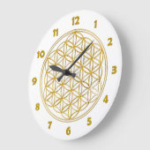 BLUME DES LEBENS - Gold + Uhrenzahlen Große Wanduhr (Winkel)