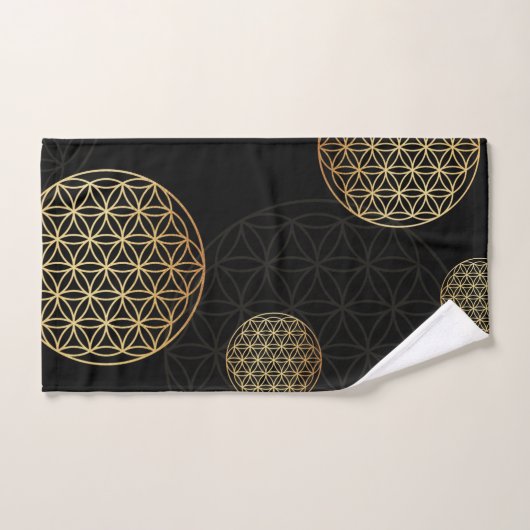 Blume des Lebens, Gold und Schwarz Badhandtuch Set (Handtuch)