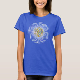 Blume des Lebens - goldfarbene und weiße Strahlen T-Shirt