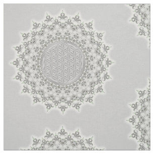 Blume des Lebens - graues Grün FraktalMandala Stoff