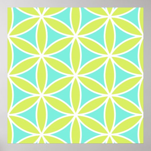 Blume des Lebens Große Ptn Aquamarin Limon & weiß Poster (Vorne)