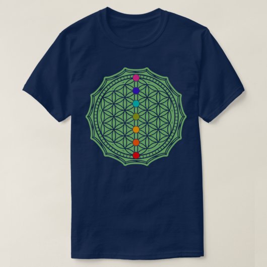 Blume des Lebens grün T-Shirt (Design vorne)