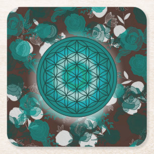 Blume des Lebens, heilige Geometrie, Zen, Chakra, Rechteckiger Pappuntersetzer