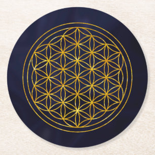 Blume des Lebens, heilige Geometrie, Zen, Chakra,  Runder Pappuntersetzer