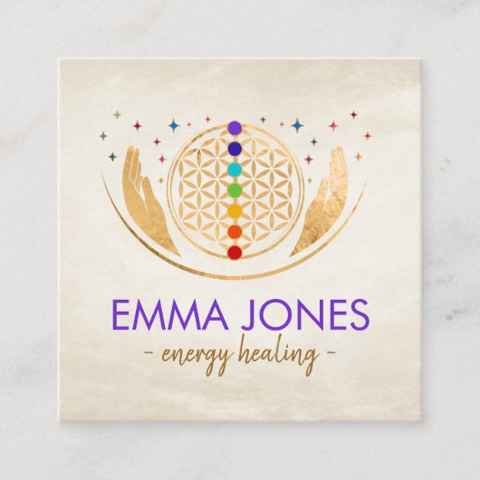 Blume des Lebens, Heilung der Hände, Chakren Quadratische Visitenkarte (Vorderseite)