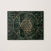 Blume des Lebens im Baum von Leben Malachit und Puzzle (Horizontal)