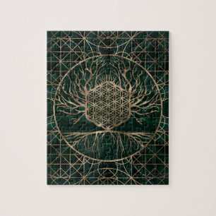 Blume des Lebens im Baum von Leben Malachit und Puzzle