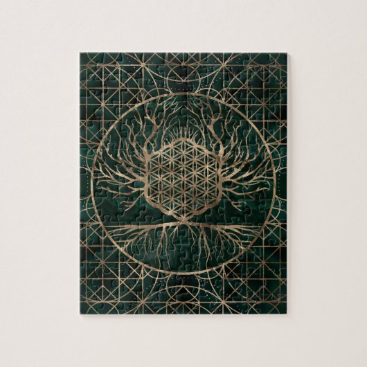 Blume des Lebens im Baum von Leben Malachit und Puzzle (Vertikal)