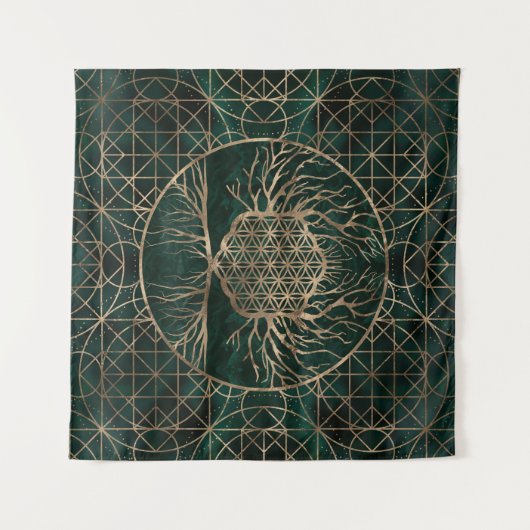 Blume des Lebens im Baum von Leben Malachit und Wandteppich (Vorderseite (Horizontal))