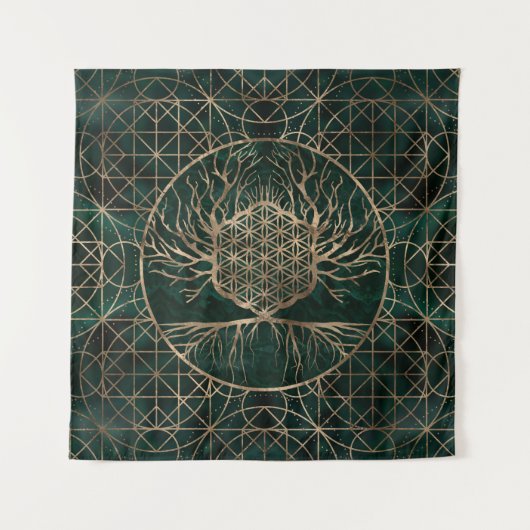 Blume des Lebens im Baum von Leben Malachit und Wandteppich (Vorderseite)
