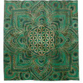 Blume des Lebens im Lotos - Malachit und Gold Duschvorhang (Vorderseite)