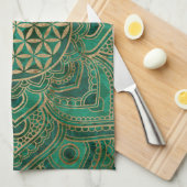 Blume des Lebens im Lotos - Malachit und Gold Geschirrtuch (Viertel Falte)