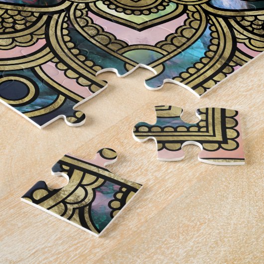 Blume des Lebens im Lotos - Marmor und Gold Puzzle (Seite)