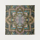 Blume des Lebens im Lotos - Marmor und Gold Wandteppich (Vorderseite (Horizontal))