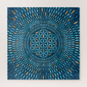 Blume des Lebens in Blütenblättern - Blauer Marm Puzzle