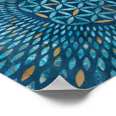 Blume des Lebens in Blütenblättern - Blauer Marmor Poster (Ecke)