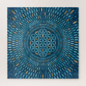 Blume des Lebens in Blütenblättern - Blauer Marmor Puzzle (Vertikal)