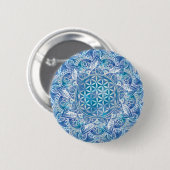 Blume des Lebens in Lotus - Aquarellblau Button (Vorne & Hinten)