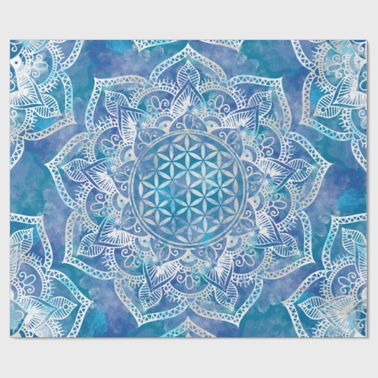Blume des Lebens in Lotus - Aquarellblau Geschenkpapier (Flach)