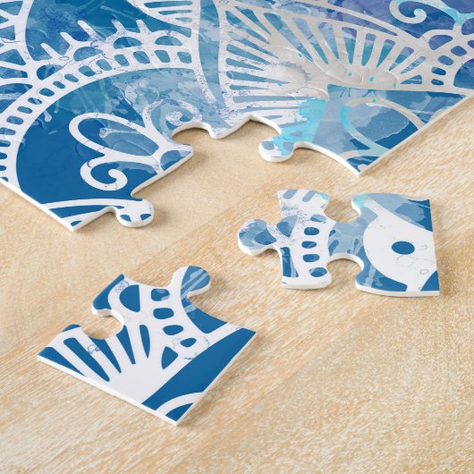 Blume des Lebens in Lotus - Aquarellblau Puzzle (Seite)