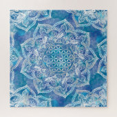 Blume des Lebens in Lotus - Aquarellblau Puzzle (Horizontal)