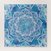Blume des Lebens in Lotus - Aquarellblau Puzzle (Vertikal)