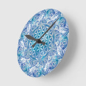 Blume des Lebens in Lotus - Aquarellblau Runde Wanduhr (Winkel)