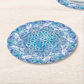 Blume des Lebens in Lotus - Aquarellblau Runder Pappuntersetzer (Angewinkelt)