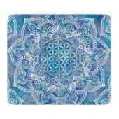Blume des Lebens in Lotus - Aquarellblau Schneidebrett (Vorderseite)