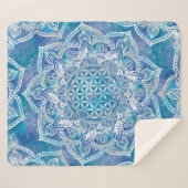 Blume des Lebens in Lotus - Aquarellblau Sherpadecke (Vorderseite (Horizontal))