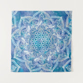 Blume des Lebens in Lotus - Aquarellblau Wandteppich (Vorderseite)