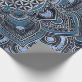 Blume des Lebens in Lotus - Blauer Kristall und Si Geschenkpapier (Ecke)