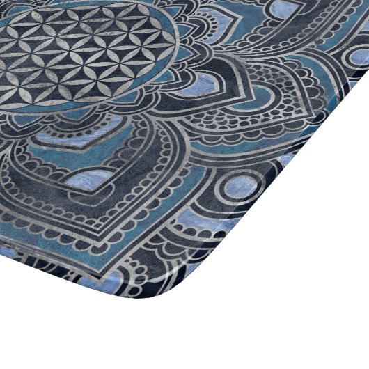 Blume des Lebens in Lotus - Blauer Kristall und Si Schneidebrett (Ecke)