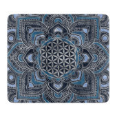 Blume des Lebens in Lotus - Blauer Kristall und Si Schneidebrett (Vorderseite)