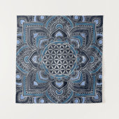 Blume des Lebens in Lotus - Blauer Kristall und Si Wandteppich (Vorderseite (Horizontal))