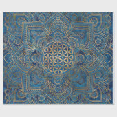 Blume des Lebens in Lotus - Blauer Marmor und Gold Geschenkpapier (Flach)