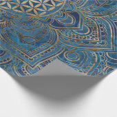 Blume des Lebens in Lotus - Blauer Marmor und Gold Geschenkpapier (Ecke)