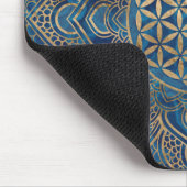 Blume des Lebens in Lotus - Blauer Marmor und Gold Mousepad (Ecke)